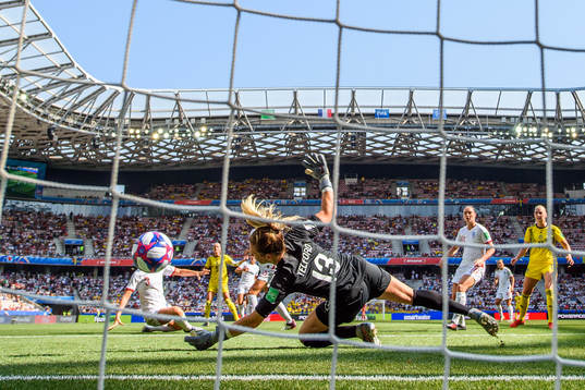 Kosovare Asllani of Sweden scores the 0-1 goal behind