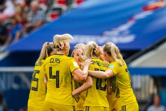 Sofia Jakobsson of Sweden celebrate with teammates