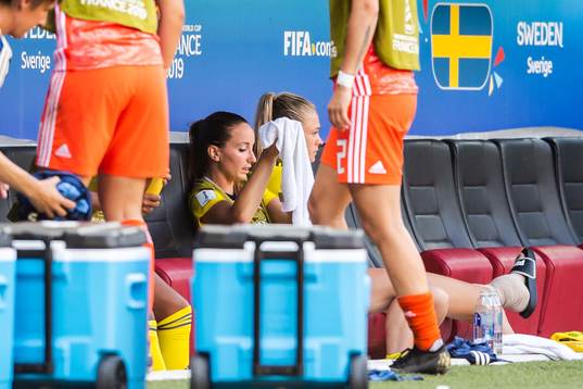 Substitutes Kosovare Asllani and Fridolina Rolfö of Sweden