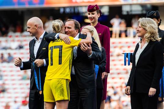 Caroline Seger of Sweden and prime minister Stefan Löfven