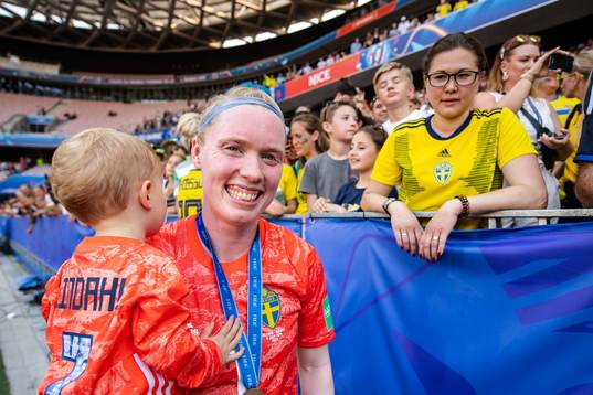 Goalkeeper Hedvig Lindahl of Sweden celebrates