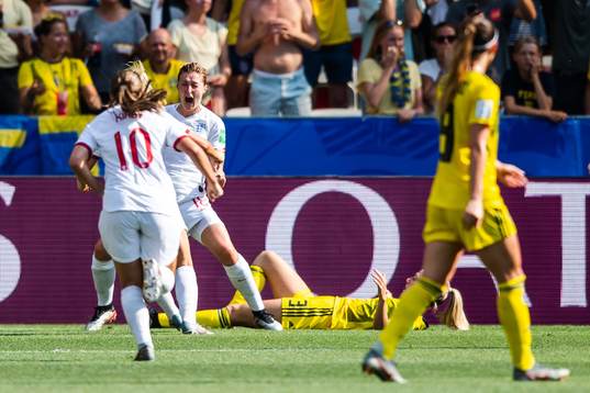 Ellen White of England celebrates