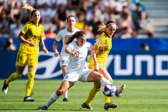 Fran Kirby of England and Kosovare Asllani of Sweden