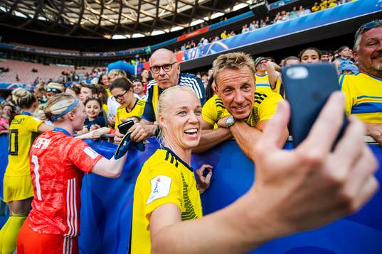 Caroline Seger of Sweden takes a selfie with her dad