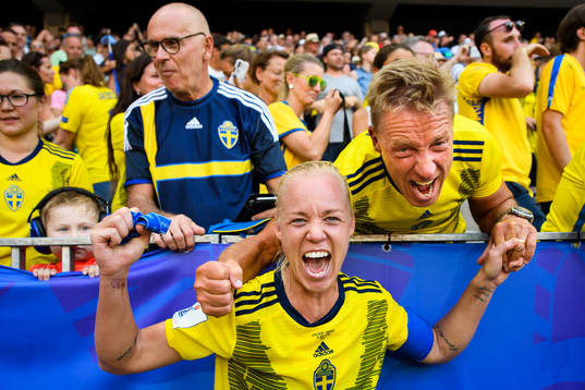 Caroline Seger of Sweden celebrate with her father Mikael