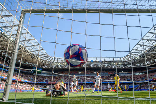 Kosovare Asllani of Sweden score the 0-1 goal behind