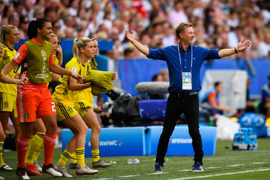Peter Gerhardsson, Head coach of Sweden celebrate at the