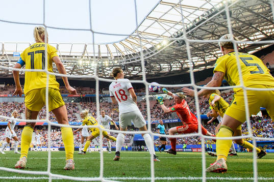 Goalkeeper Hedvig Lindahl and Nilla Fischer of Sweden when
