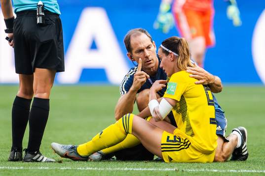 Kosovare Asllani of Sweden in pain