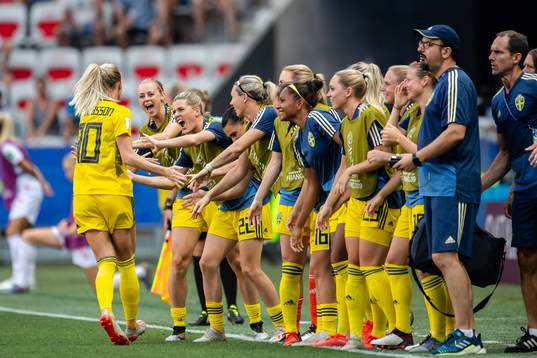 Sofia Jakobsson of Sweden celebrate with teammates