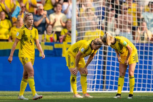 Hanna Glas, Nilla Fischer and Linda Sembrant of Sweden look