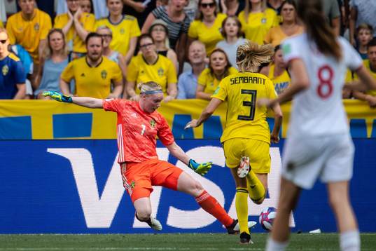 Goalkeeper Hedvig Lindahl of Sweden with a save