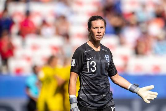 Goalkeeper Carly Telford of England looks dejected