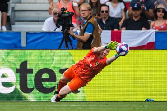 Goalkeeper Hedvig Lindahl of Sweden with a save