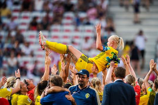 Caroline Seger of Sweden celebrates winning bronze