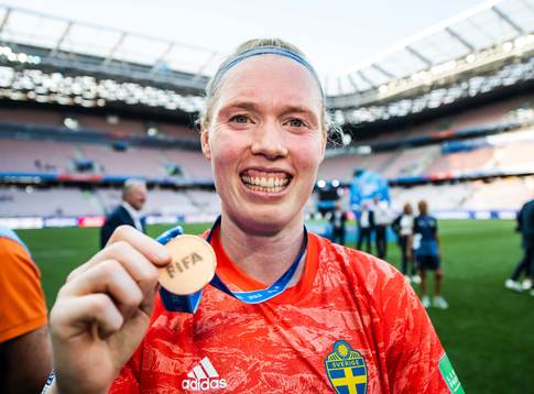 Goalkeeper Hedvig Lindahl of Sweden celebrates with her