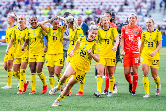 Olivia Schough of Sweden celebrates