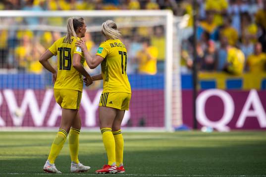 Fridolina Rolfö and Stina Blackstenius of Sweden