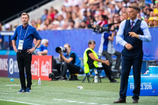 Peter Gerhardsson, Head coach of Sweden and Phil Neville,