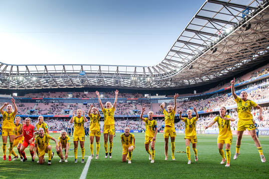 Players of Sweden celebrate
