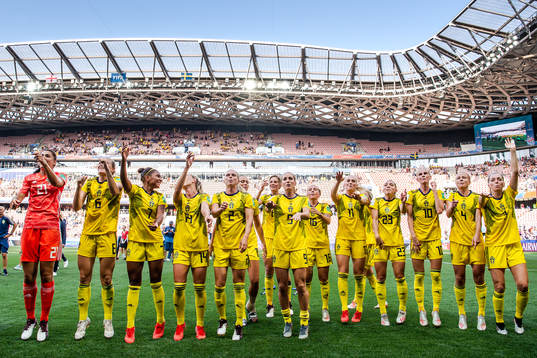 Players of Sweden celebrate