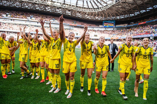 Players of Sweden celebrate