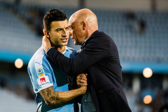 Malmö FFs Behrang Safari och tränare Uwe Rösler