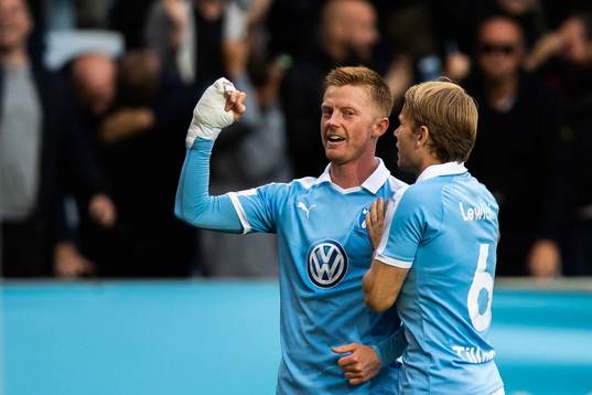 Malmö FFs Anders Christiansen och Oscar Lewicki jublar