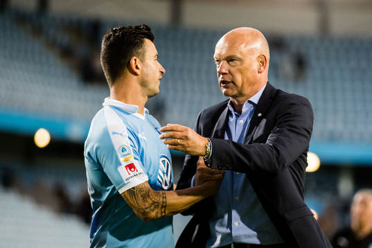 Malmö FFs Behrang Safari och tränare Uwe Rösler
