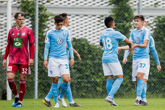 Malmö FFs Romain Gall och Tim Prica jublar
