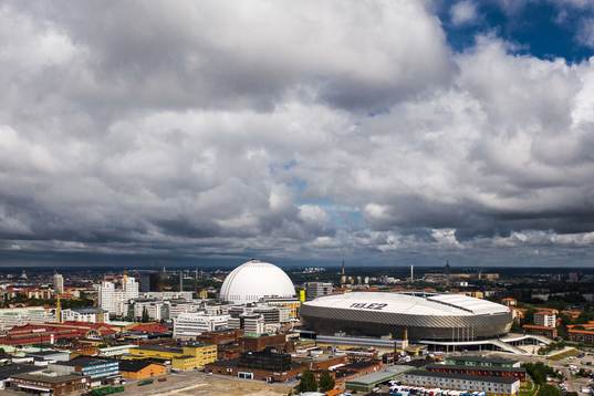 Vy över Globen och Tele2 Arena