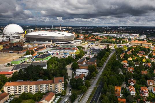 Vy över Globen och Tele2 Arena