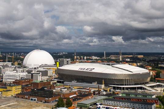 Vy över Globen och Tele2 Arena