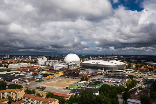 Vy över Globen och Tele2 Arena