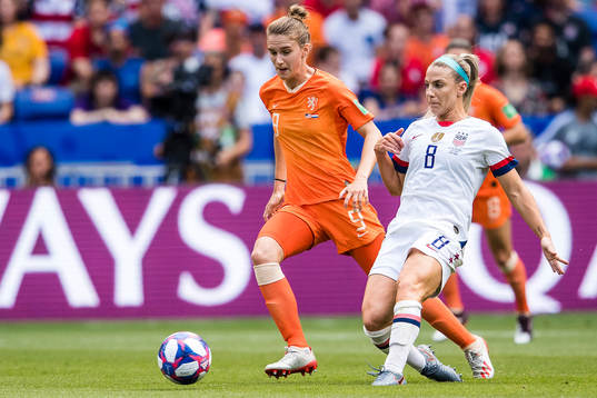 Julie Ertz of USA and Anna Margaretha Marina Astrid Miedema
