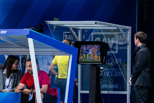 Referee Stephanie Frappart looks at VAR