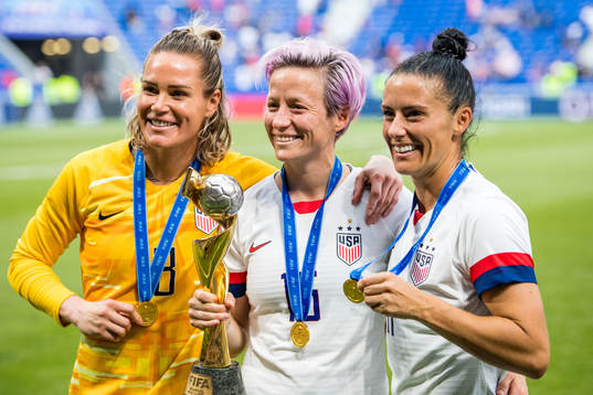 Ashlyn Harris, Megan Rapinoe and Tobin Heath of USA