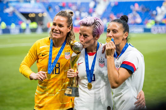 Ashlyn Harris, Megan Rapinoe and Tobin Heath of USA