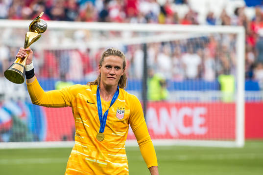 Goalkeeper Alyssa Naeher  of USA celebrates winning the