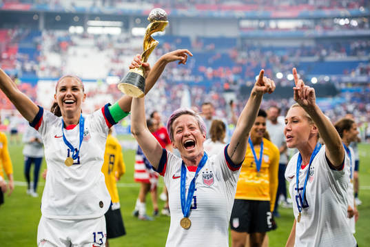 Alex Morgan, Megan Rapinoe and Alexandra Long  of USA