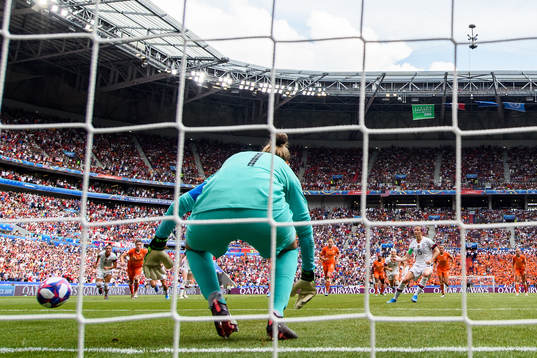 Megan Rapinoe of USA scores the 1-0 goal from the penalty