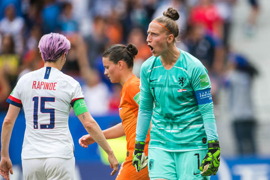 Goalkeeper Sari Van Veenendaal of Netherlands looks dejected