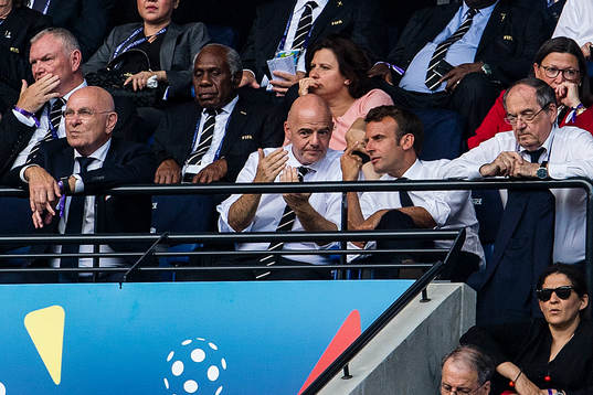 Gianni Infantino, Fifa president, and Emmanuel Macron,