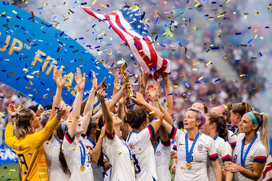 Alex Morgan and Megan Rapinoe of USA celebrate with the