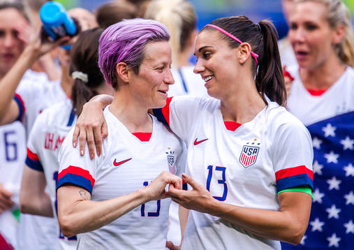 Megan Rapinoe and Alex Morgan of USA celebrate