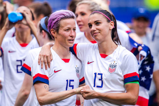 Megan Rapinoe and Alex Morgan of USA celebrate