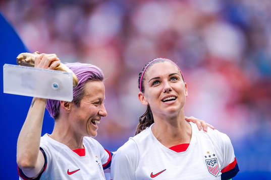 Megan Rapinoe and Alex Morgan of USA celebrate