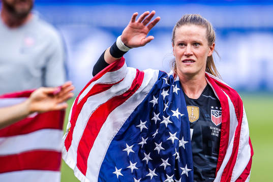 Goalkeeper Alyssa Naeher  of USA celebrates