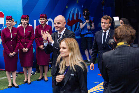 Gianni Infantino, Fifa president, and Emmanuel Macron,