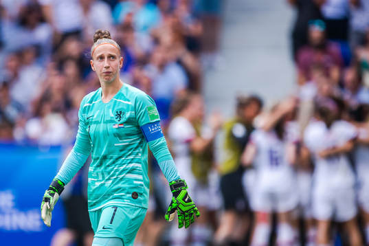 Goalkeeper Sari Van Veenendaal of Netherlands looks dejected